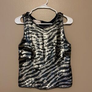 Laurence Kazar Black and Silver Sequin Tank Top